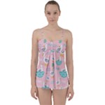Cute Owl Doodles With Moon Star Seamless Pattern Babydoll Tankini Top