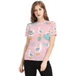 Cute Owl Doodles With Moon Star Seamless Pattern Women s Short Sleeve Rash Guard