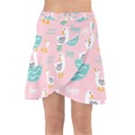 Cute Owl Doodles With Moon Star Seamless Pattern Wrap Front Skirt