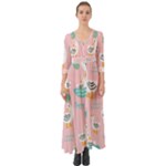 Cute Owl Doodles With Moon Star Seamless Pattern Button Up Boho Maxi Dress