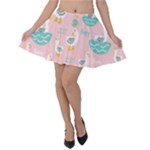 Cute Owl Doodles With Moon Star Seamless Pattern Velvet Skater Skirt