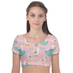 Cute Owl Doodles With Moon Star Seamless Pattern Velvet Short Sleeve Crop Top 