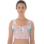 Cute Owl Doodles With Moon Star Seamless Pattern Velvet Crop Top
