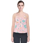 Cute Owl Doodles With Moon Star Seamless Pattern Velvet Spaghetti Strap Top