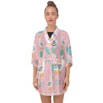 Cute Owl Doodles With Moon Star Seamless Pattern Half Sleeve Chiffon Kimono