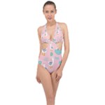 Cute Owl Doodles With Moon Star Seamless Pattern Halter Front Plunge Swimsuit