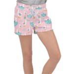 Cute Owl Doodles With Moon Star Seamless Pattern Women s Velour Lounge Shorts