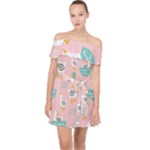 Cute Owl Doodles With Moon Star Seamless Pattern Off Shoulder Chiffon Dress