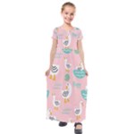 Cute Owl Doodles With Moon Star Seamless Pattern Kids  Short Sleeve Maxi Dress