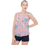 Cute Owl Doodles With Moon Star Seamless Pattern Bubble Hem Chiffon Tank Top