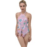 Cute Owl Doodles With Moon Star Seamless Pattern Go with the Flow One Piece Swimsuit