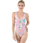 Cute Owl Doodles With Moon Star Seamless Pattern High Leg Strappy Swimsuit