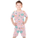 Cute Owl Doodles With Moon Star Seamless Pattern Kids  T-Shirt and Shorts Set