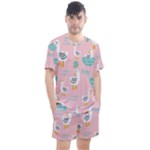 Cute Owl Doodles With Moon Star Seamless Pattern Men s Mesh T-Shirt and Shorts Set