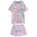 Cute Owl Doodles With Moon Star Seamless Pattern Kids  Swim T-Shirt and Shorts Set