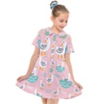 Cute Owl Doodles With Moon Star Seamless Pattern Kids  Short Sleeve Shirt Dress