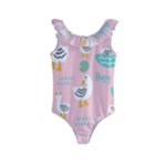 Cute Owl Doodles With Moon Star Seamless Pattern Kids  Frill Swimsuit