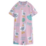 Cute Owl Doodles With Moon Star Seamless Pattern Kids  Boyleg Half Suit Swimwear