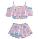 Cute Owl Doodles With Moon Star Seamless Pattern Kids  Off Shoulder Skirt Bikini