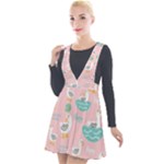 Cute Owl Doodles With Moon Star Seamless Pattern Plunge Pinafore Velour Dress