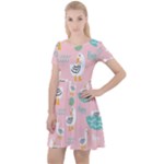Cute Owl Doodles With Moon Star Seamless Pattern Cap Sleeve Velour Dress 