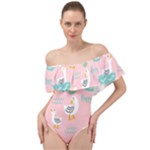 Cute Owl Doodles With Moon Star Seamless Pattern Off Shoulder Velour Bodysuit 