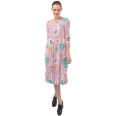 Ruffle End Midi Chiffon Dress 