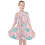 Cute Owl Doodles With Moon Star Seamless Pattern Kids  All Frills Chiffon Dress