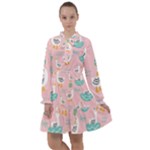 Cute Owl Doodles With Moon Star Seamless Pattern All Frills Chiffon Dress