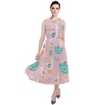 Cute Owl Doodles With Moon Star Seamless Pattern Round Neck Boho Dress