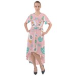 Cute Owl Doodles With Moon Star Seamless Pattern Front Wrap High Low Dress