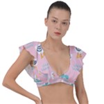 Cute Owl Doodles With Moon Star Seamless Pattern Plunge Frill Sleeve Bikini Top