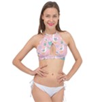 Cute Owl Doodles With Moon Star Seamless Pattern Cross Front Halter Bikini Top