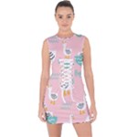 Cute Owl Doodles With Moon Star Seamless Pattern Lace Up Front Bodycon Dress