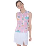 Cute Owl Doodles With Moon Star Seamless Pattern Women s Sleeveless Sports Top