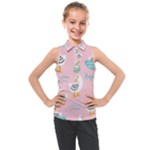 Cute Owl Doodles With Moon Star Seamless Pattern Kids  Sleeveless Polo T-Shirt