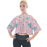 Cute Owl Doodles With Moon Star Seamless Pattern Mock Neck T-Shirt