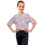 Cute Owl Doodles With Moon Star Seamless Pattern Kids Mock Neck T-Shirt