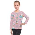 Cute Owl Doodles With Moon Star Seamless Pattern Kids  Long Mesh T-Shirt