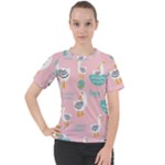 Cute Owl Doodles With Moon Star Seamless Pattern Women s Sport Raglan T-Shirt