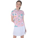 Cute Owl Doodles With Moon Star Seamless Pattern Women s Polo T-Shirt