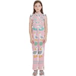 Cute Owl Doodles With Moon Star Seamless Pattern Kids  Sleeveless Ruffle Edge Band Collar Chiffon One Piece