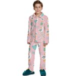 Cute Owl Doodles With Moon Star Seamless Pattern Kids  Long Sleeve Velvet Pajamas Set