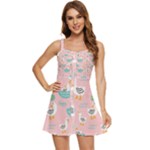 Cute Owl Doodles With Moon Star Seamless Pattern Ruffle Edge Bra Cup Chiffon Mini Dress