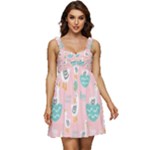 Cute Owl Doodles With Moon Star Seamless Pattern Ruffle Strap Babydoll Chiffon Dress