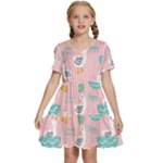 Cute Owl Doodles With Moon Star Seamless Pattern Kids  Short Sleeve Tiered Mini Dress