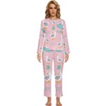 Cute Owl Doodles With Moon Star Seamless Pattern Womens  Long Sleeve Lightweight Pajamas Set