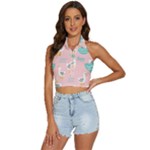 Cute Owl Doodles With Moon Star Seamless Pattern Backless Halter Cami Shirt