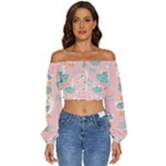 Cute Owl Doodles With Moon Star Seamless Pattern Long Sleeve Crinkled Weave Crop Top