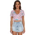 Cute Owl Doodles With Moon Star Seamless Pattern V-Neck Crop Top